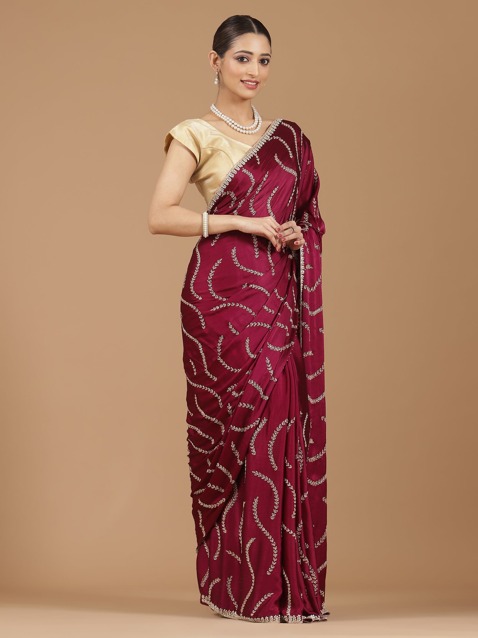 Satin Silk Saree with Sparkling Sequin Embroidery