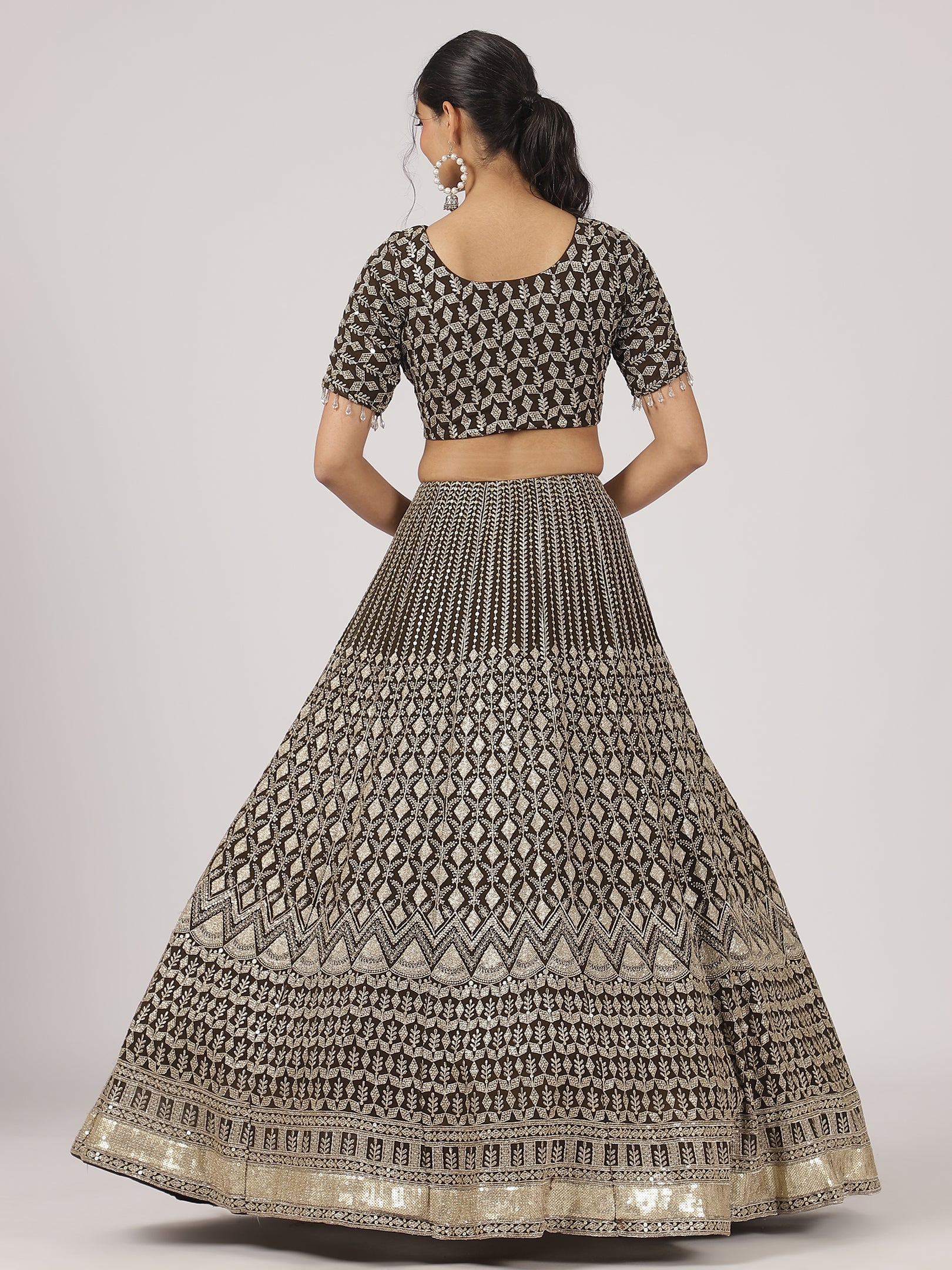 Obsidian Gold Embroidered Georgette Lehenga with Sequin Work