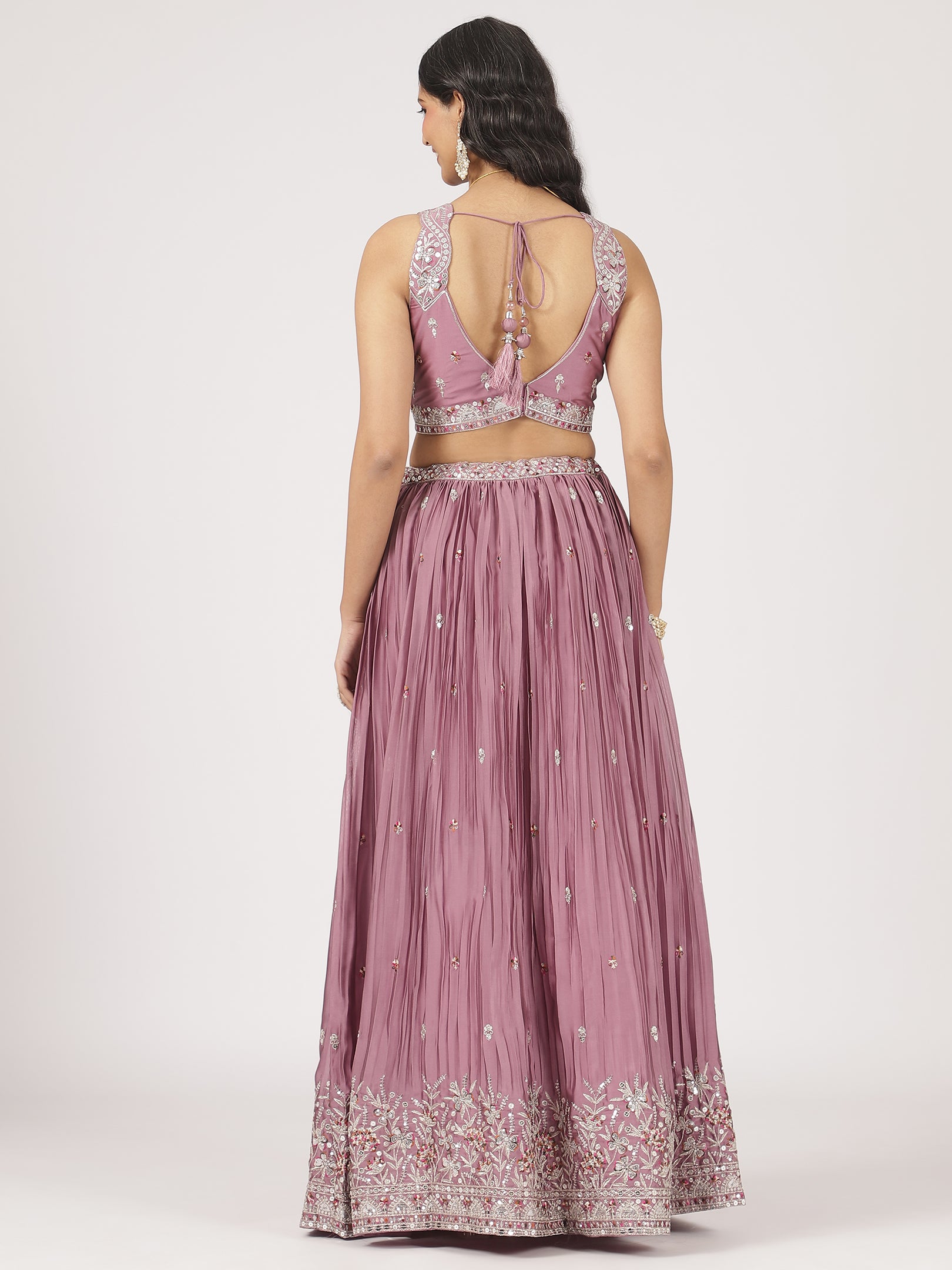 Elegant Lavender Raw Silk Lehenga with Sequin Embroidered Blouse