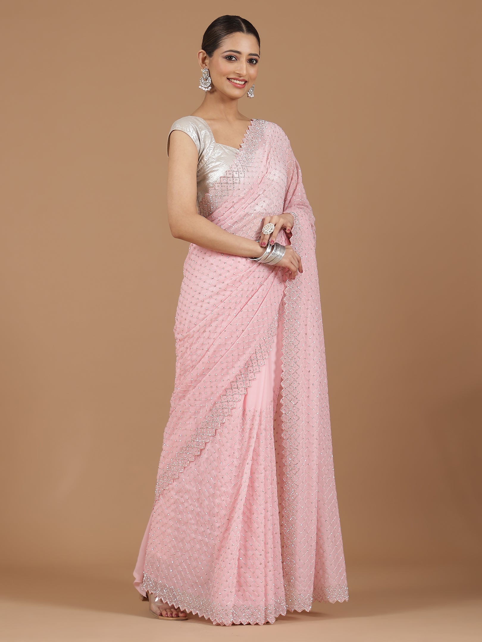 Bandhani Georgette Saree with Mirror Work Border