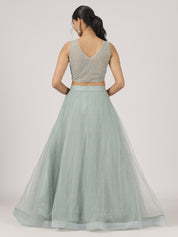 Sage Green Net Lehenga with Sequin Embellishments & Designer Blouse