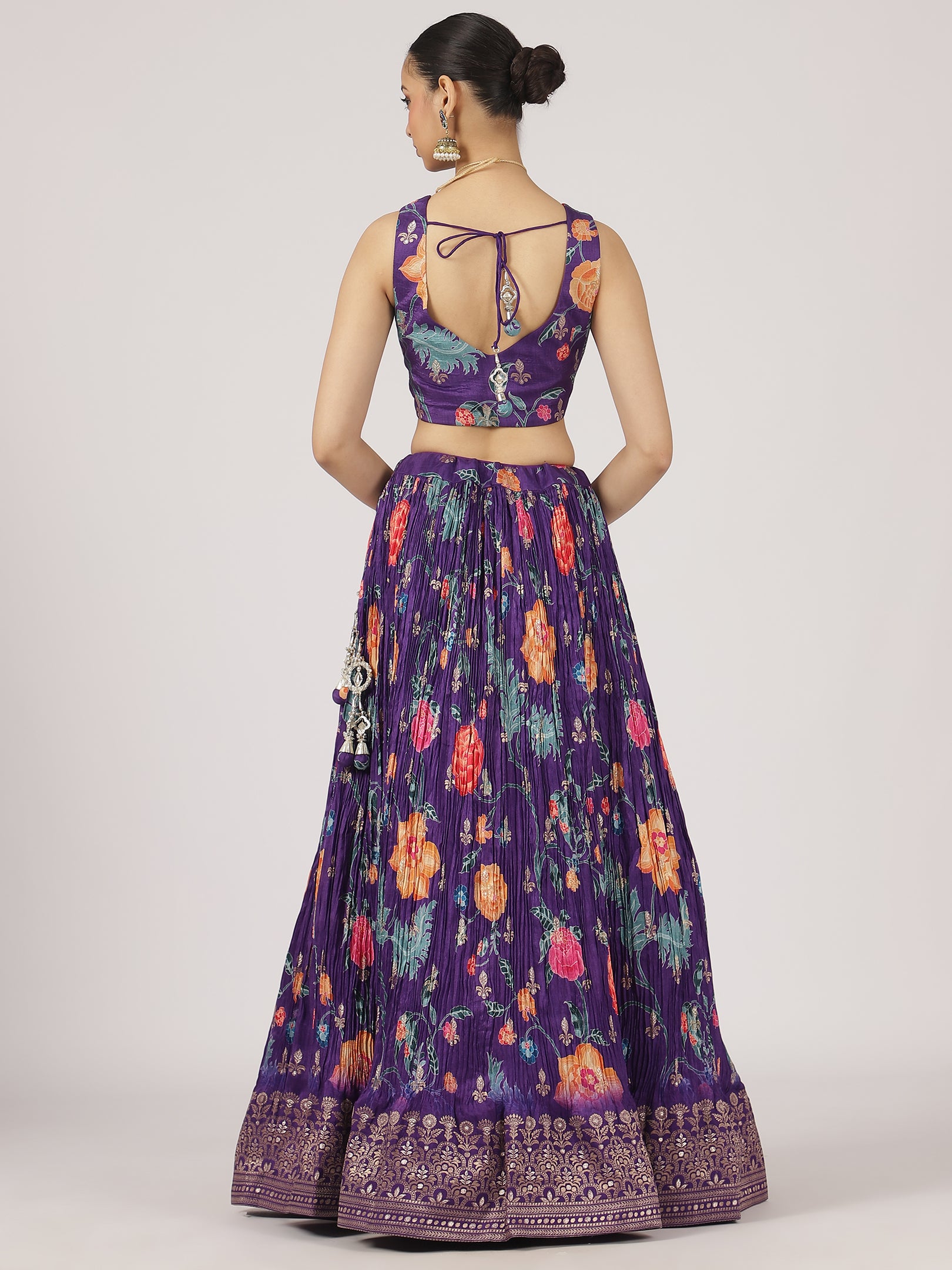 Royal Purple Floral Print Lehenga with Embroidered Blouse