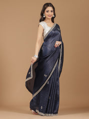 Crushed Silk Saree with Embroidered Border