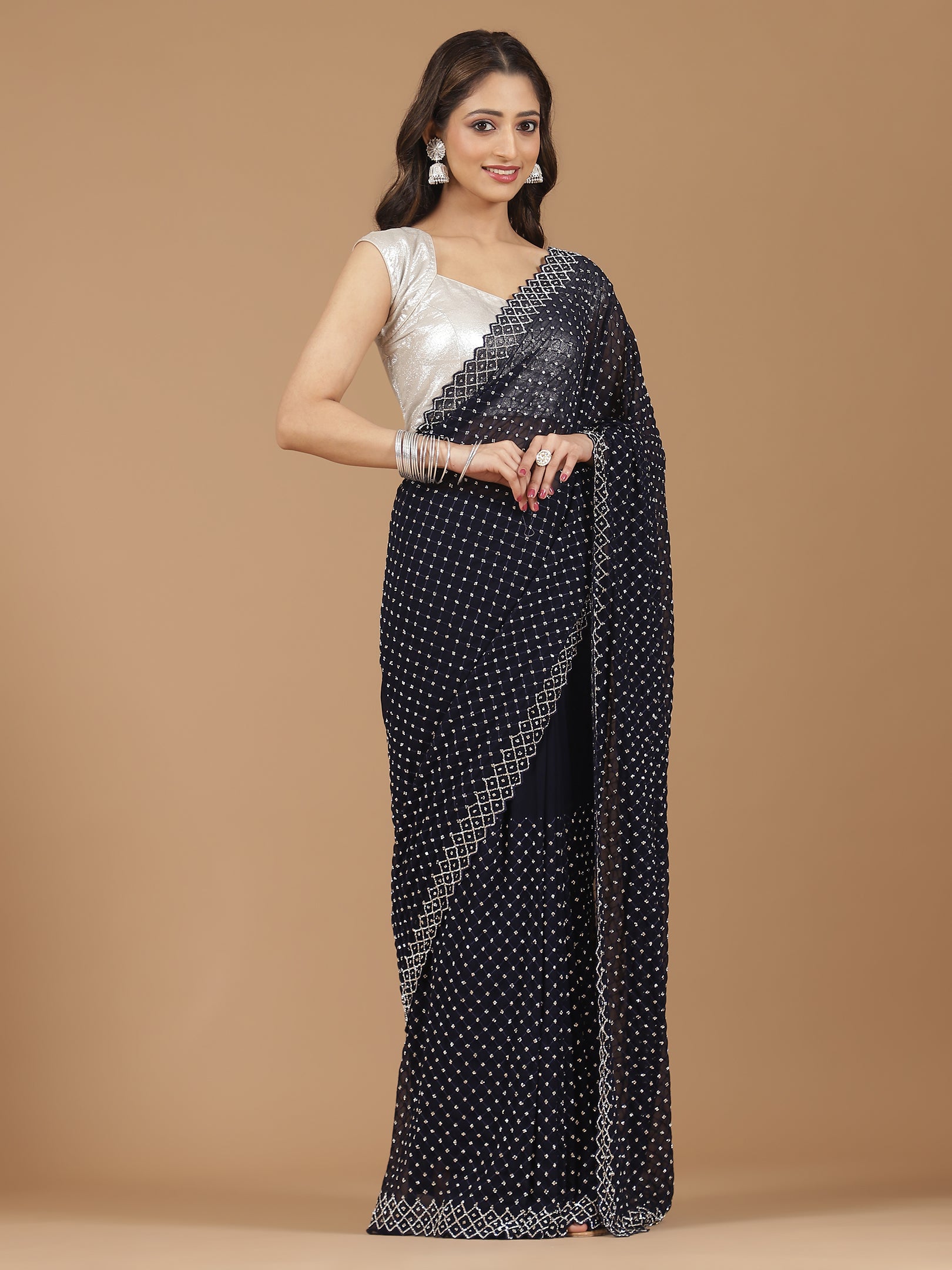 Bandhani Georgette Saree with Mirror Work Border