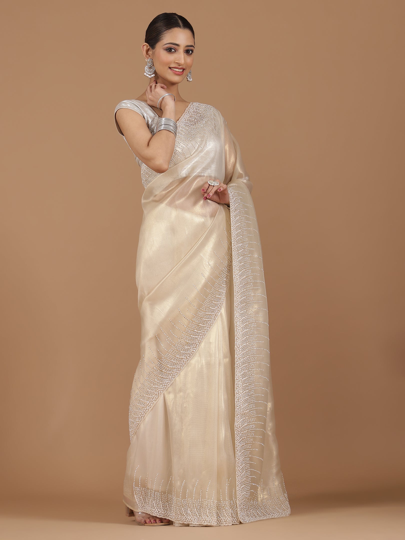 Satin Georgette Saree with Delicate Stone Work