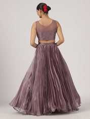 Mauve Pleated Organza Lehenga with Intricate Embroidered Blouse & Sheer Dupatta