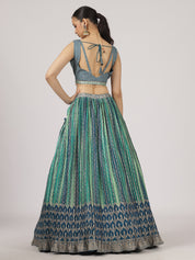 Teal & Blue Bandhani Lehenga with Embroidered Blouse & Dupatta