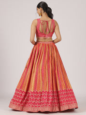 Pink & Orange Bandhani Lehenga Set with Embroidered Blouse & Dupatta