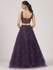 Regal Purple Embroidered Net Lehenga with Sequin Detailing