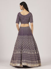 Imperial Violet Georgette Lehenga with Intricate Zari Embroidery & Mirror Work