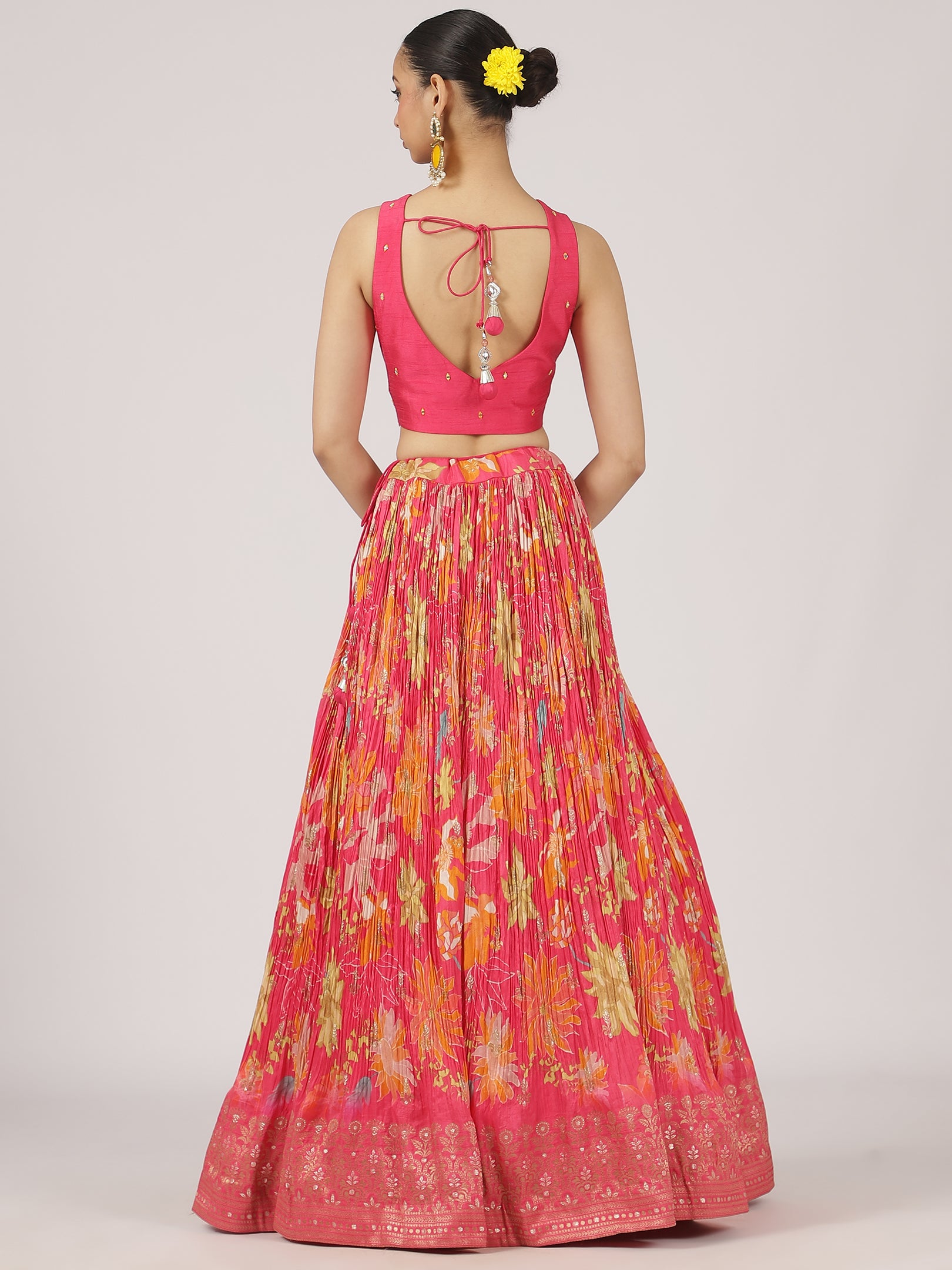 Vibrant Multi-Pink Satin Silk Lehenga with Embroidered Blouse