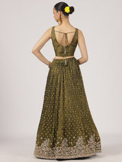 Elegant Olive Green Silk Lehenga with Intricate Embroidery