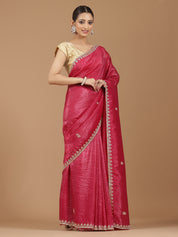 Crushed Silk Saree with Embroidered Border