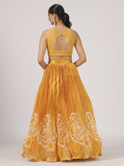 Radiant Mustard Pleated Lehenga with Embroidered Blouse & Sheer Dupatta