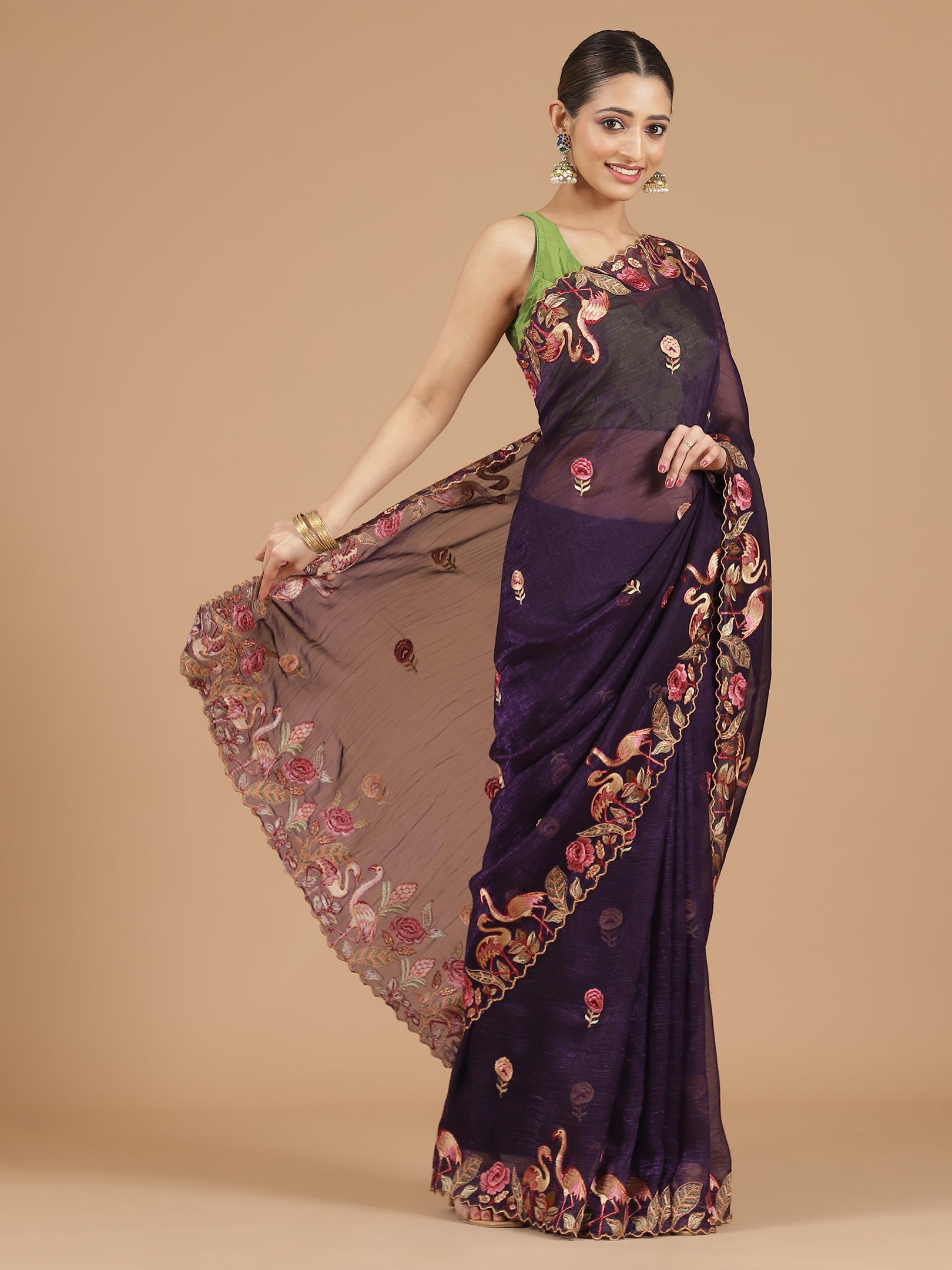 Regal Purple Organza Saree with Exquisite Embroidery