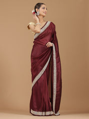 Satin Silk Saree with Delicate Stonework Border