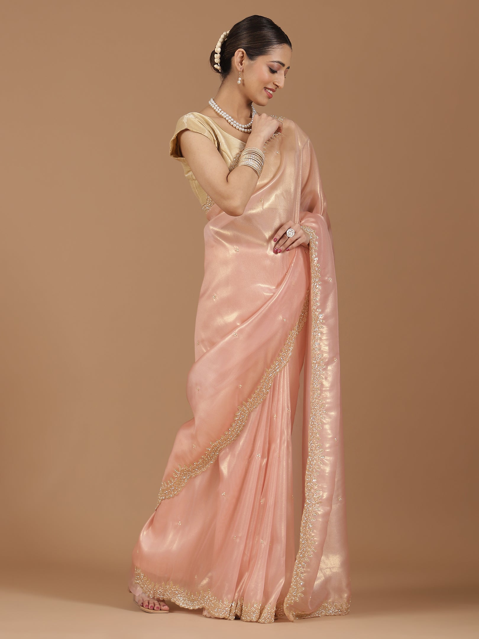 Pearl Embroidered Organza Saree