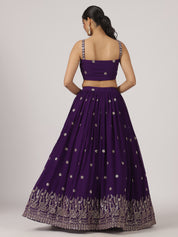 Royal Purple Embroidered Lehenga Set with Mirror Work Blouse & Net Dupatta