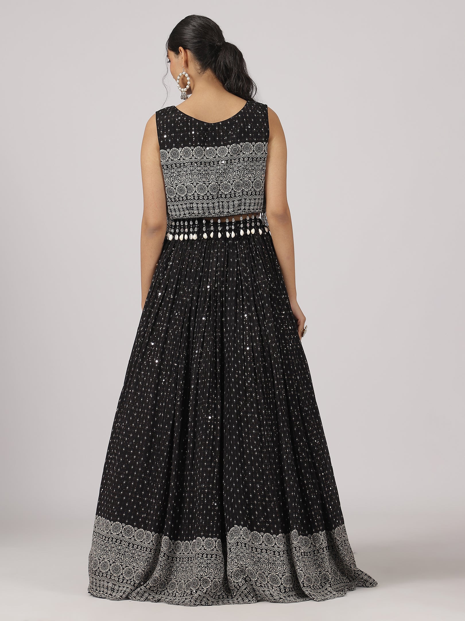 Jet Black Mirror Work Lehenga with Embroidered Jacket