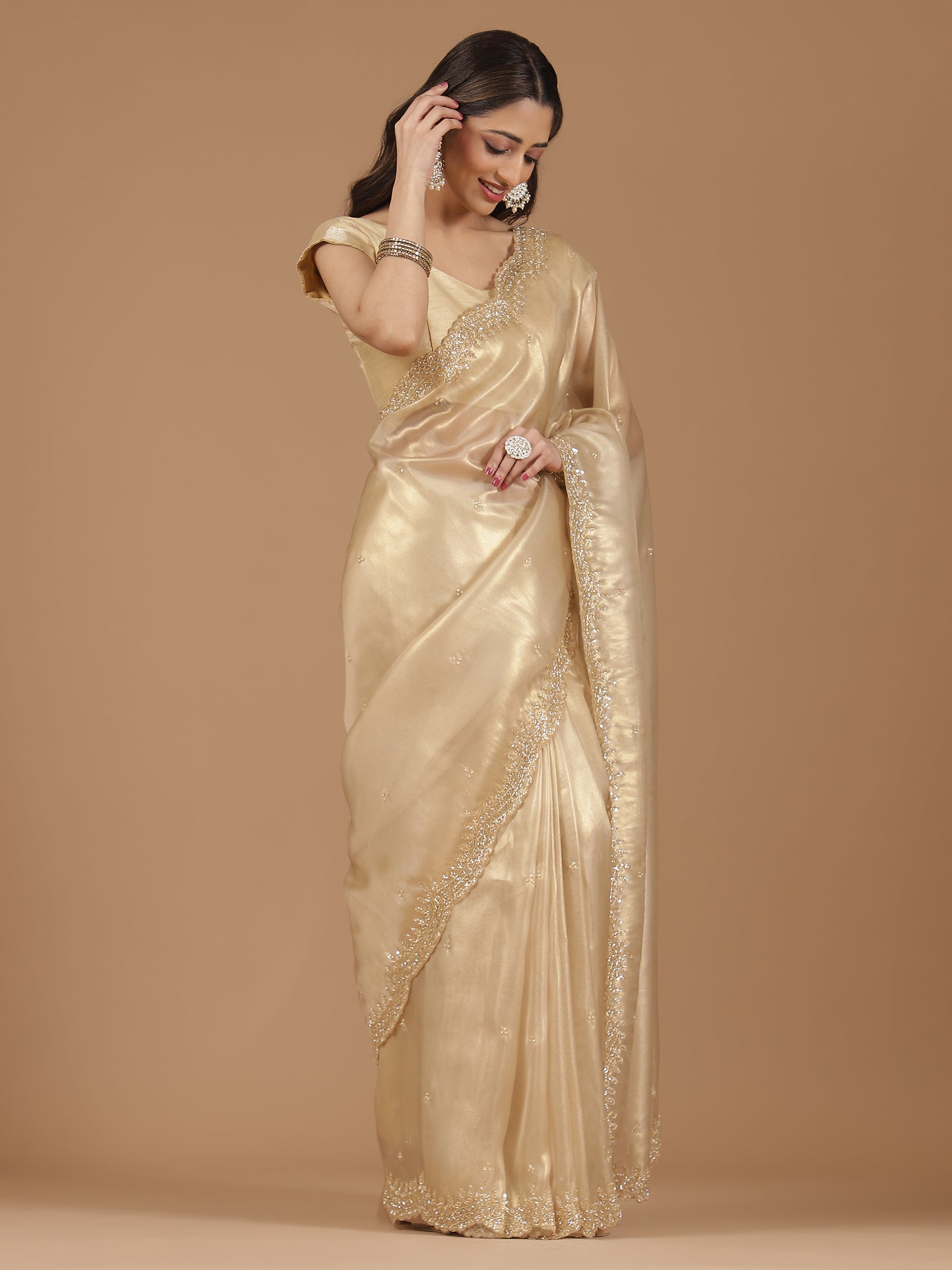 Pearl Embroidered Organza Saree