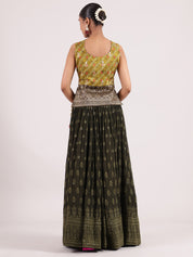 Radiant Bottle Green Georgette Lehenga with Mirror Work & Embroidered Blouse