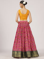 Vibrant Pink & Mustard Cotton Silk Lehenga with Embroidered Mirror Work