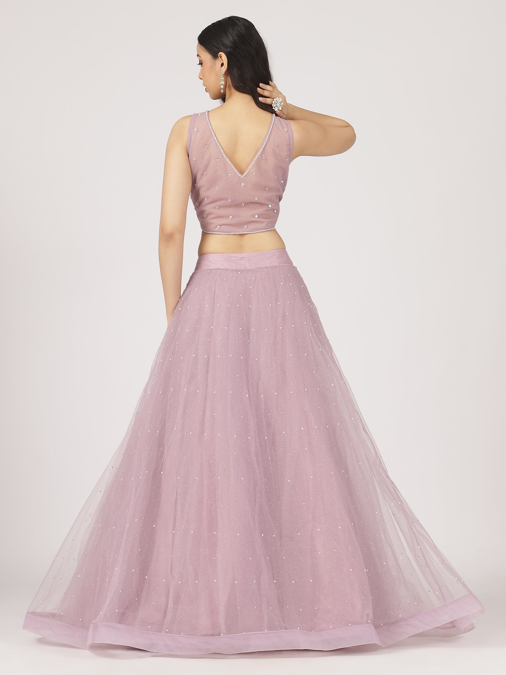 Lilac Net Lehenga with Sequin Embroidery & Designer Blouse