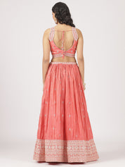 Elegant Peach Raw Silk Lehenga with Sequin Embroidered Blouse