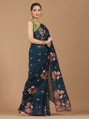 Elegant Floral Embroidered Saree with a Contemporary Touch