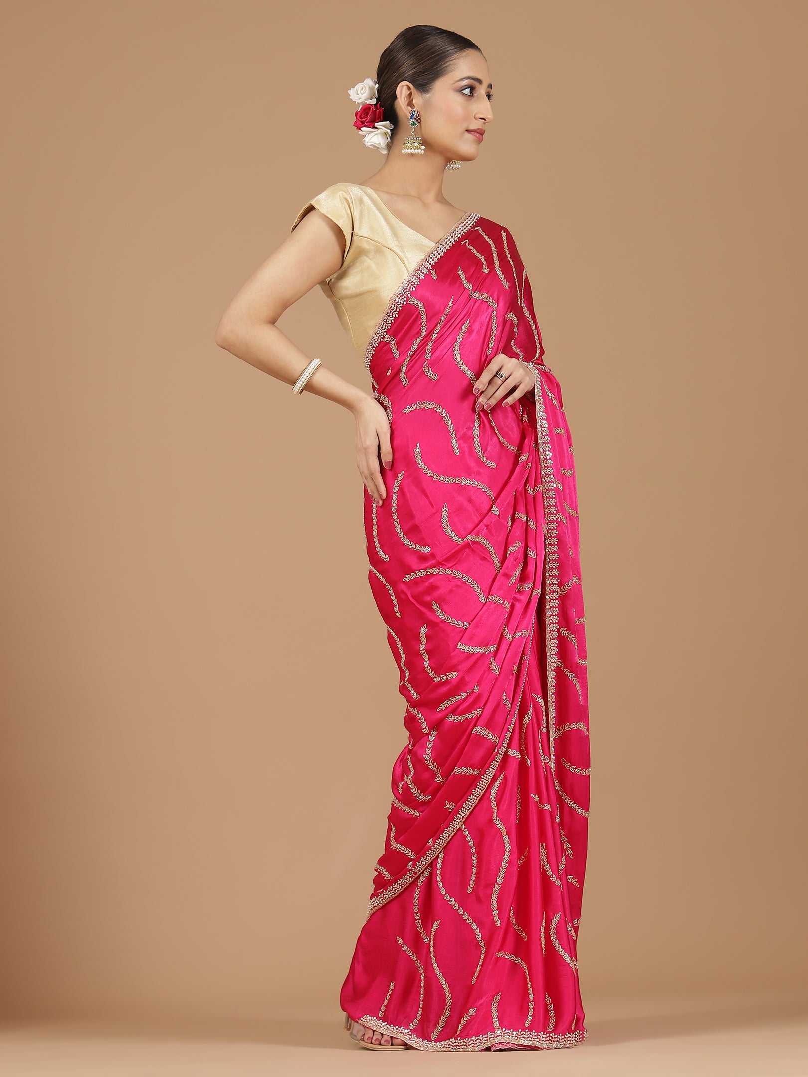 Satin Silk Saree with Sparkling Sequin Embroidery