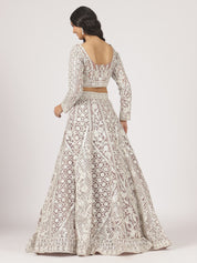 Cream Net Mirror Work Lehenga with Intricate Embroidery