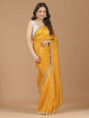 Crushed Silk Saree with Embroidered Border