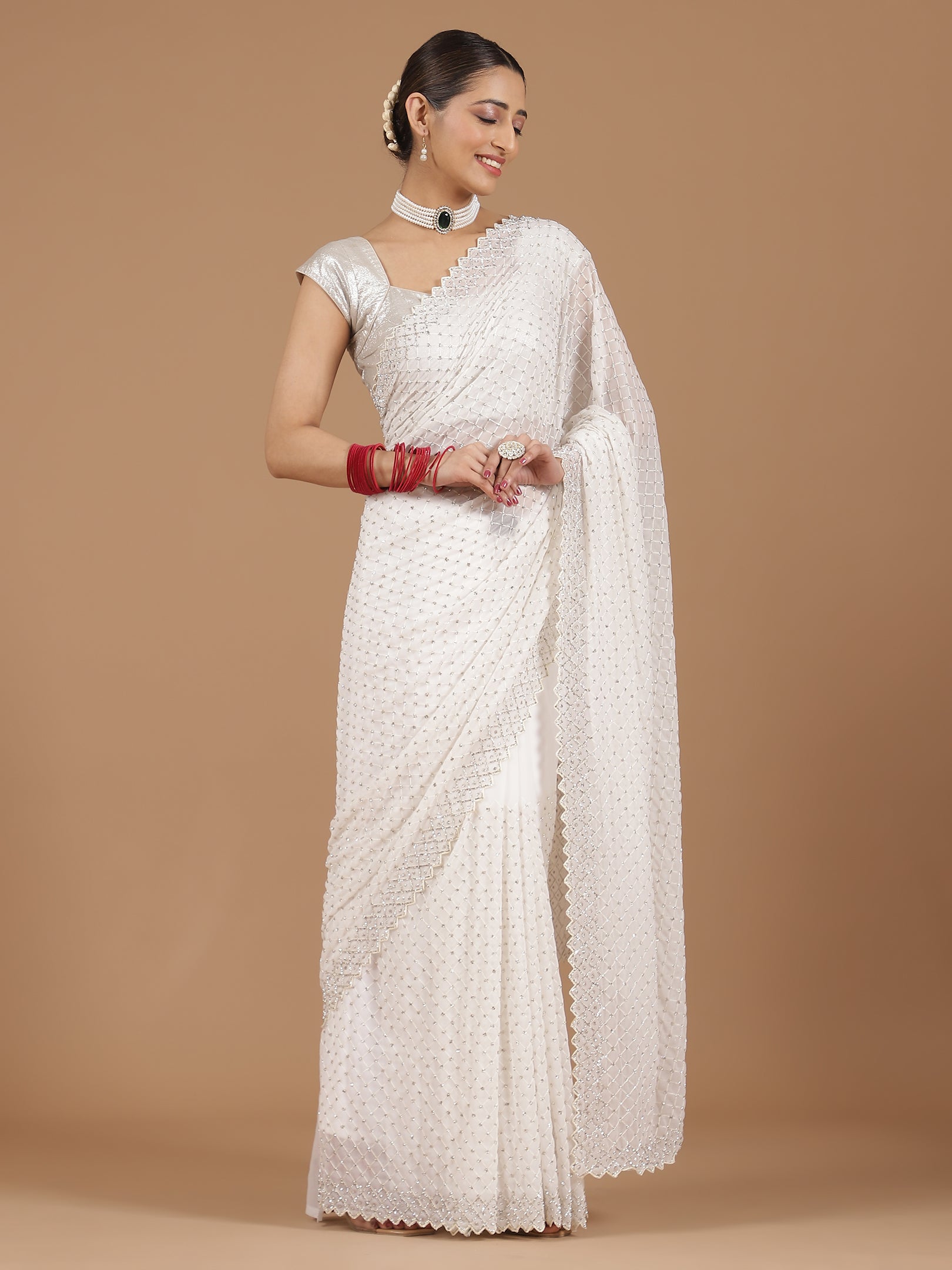 Bandhani Georgette Saree with Mirror Work Border