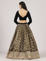 Midnight Black Velvet Banarasi Lehenga with Zari Embroidery