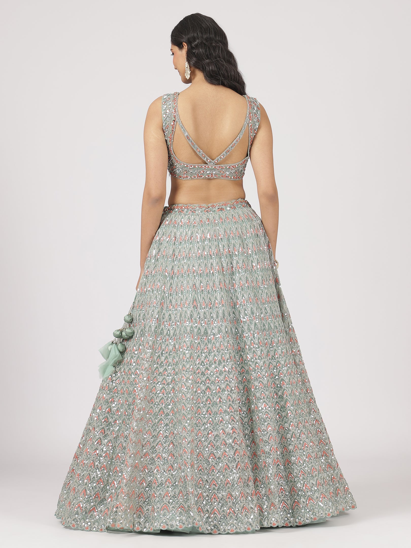 Stunning Sea Green Net Lehenga with Sequin & Stone Work