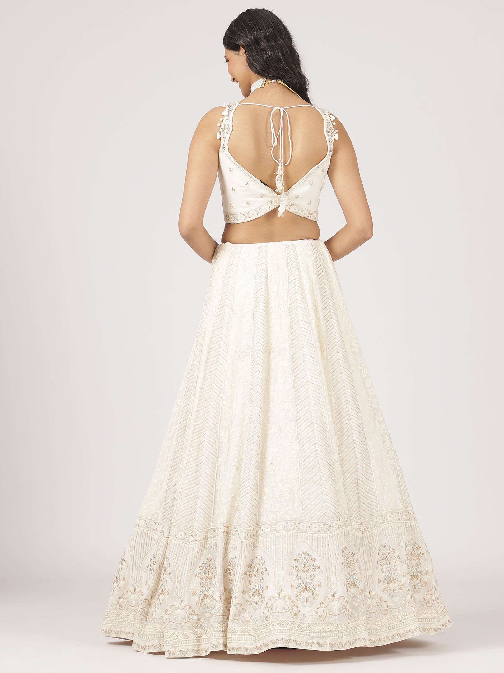 Ethereal Cream Embroidered Lehenga with Mirror Work Blouse