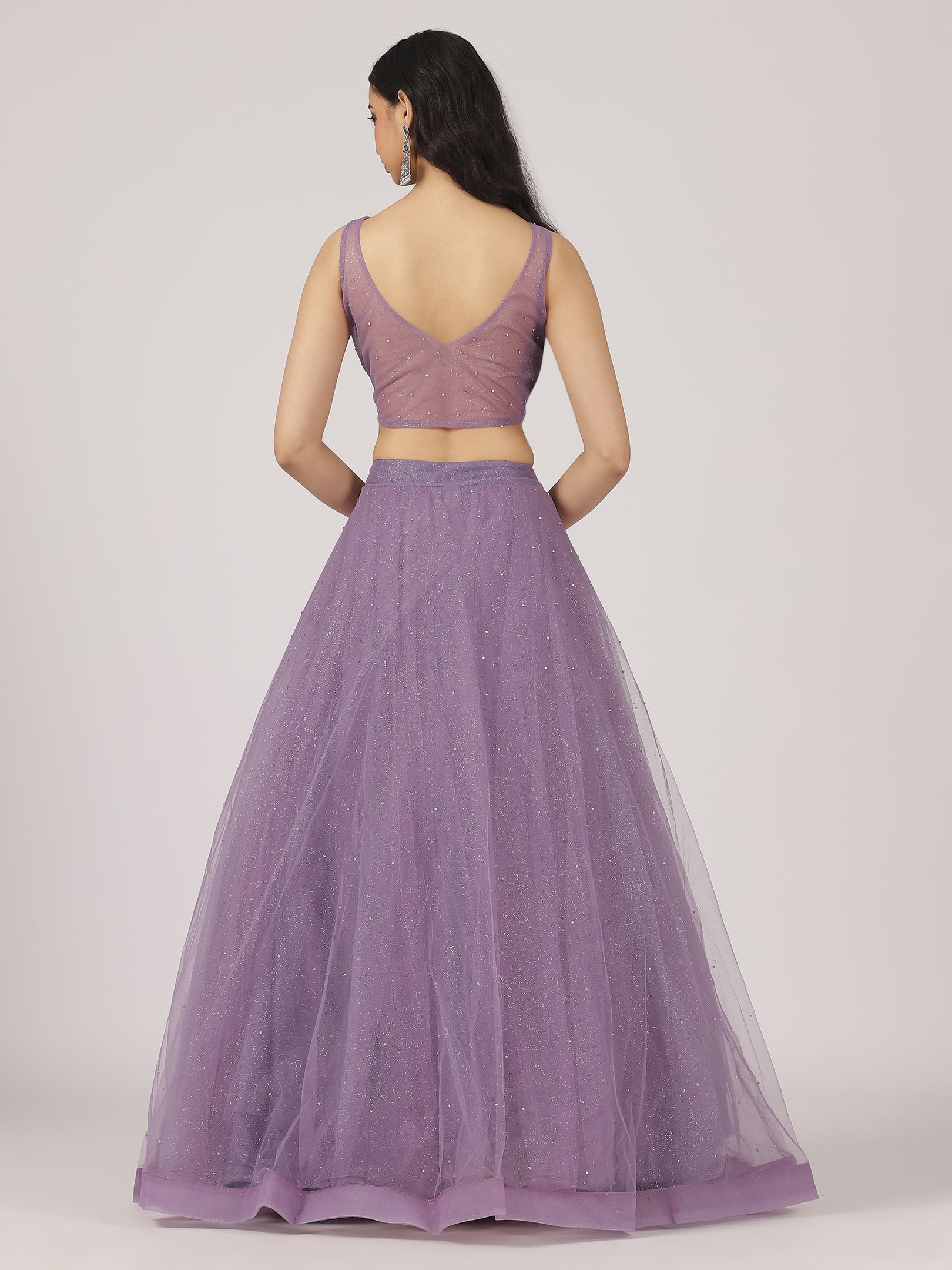 Lavender Net Lehenga with Intricate Sequin & Embroidery Work