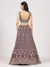 Maroon & Ivory Threadwork Lehenga Set with Embellished Blouse & Net Dupatta