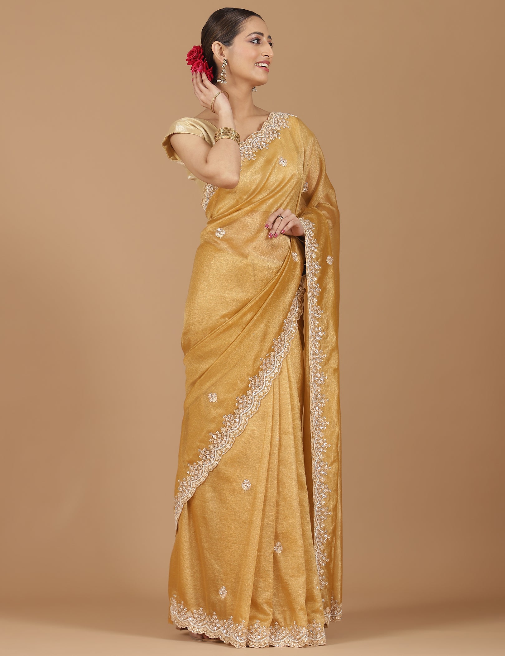 Tissue Silk Saree with Intricate Stonework Border