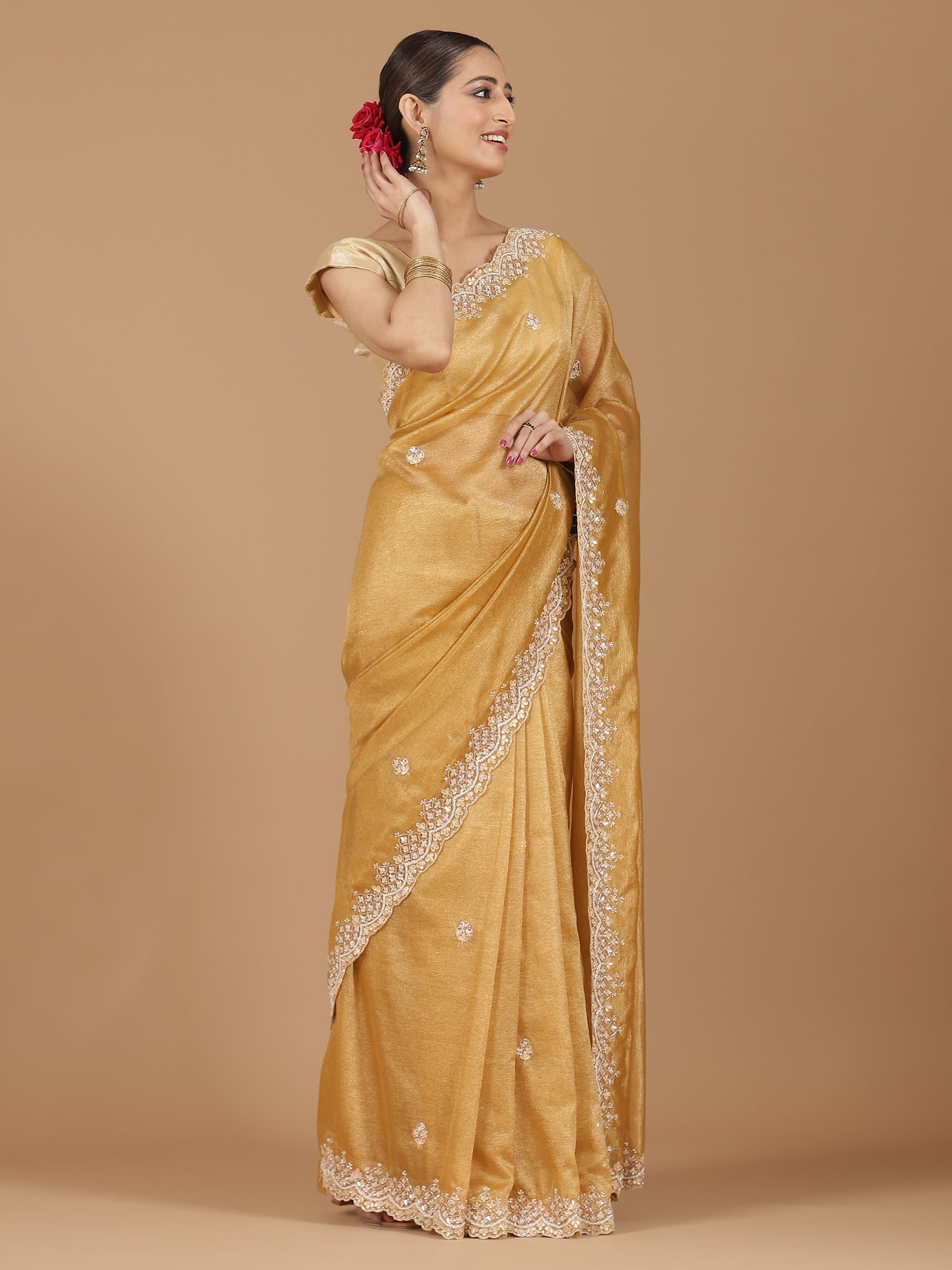 Tissue Silk Saree with Intricate Stonework Border