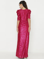 Elegant Magenta Gowns  with Knitted Sequin Work