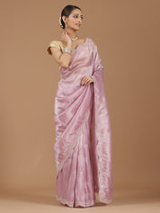 Elegant Pink Satin Silk Saree with Sequin Embroidery