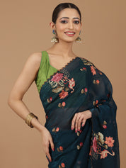 Elegant Floral Embroidered Saree with a Contemporary Touch