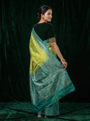 Lime Green Kanchipuram Silk Saree with Sea Green Woven Pallu