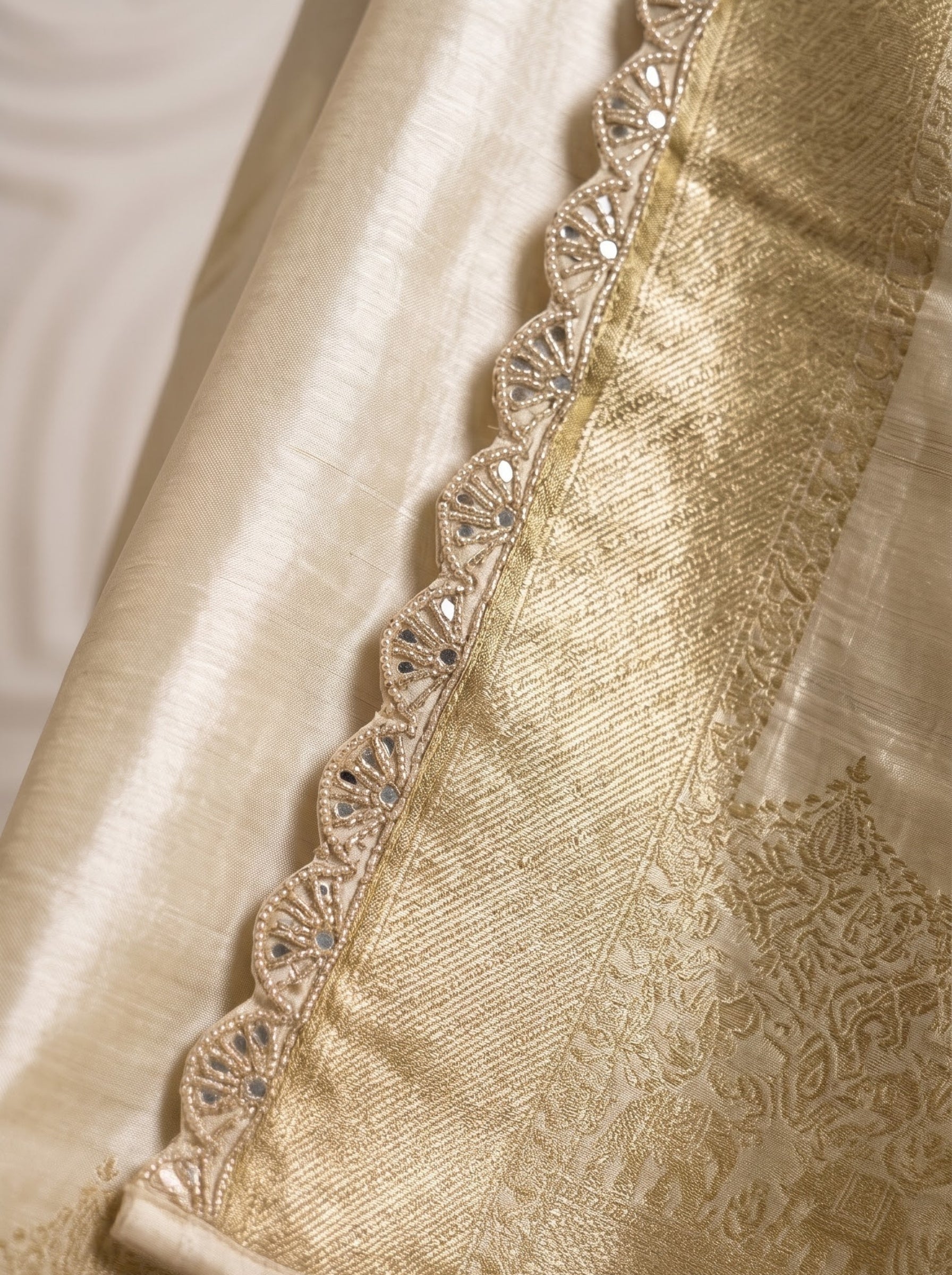 Olive Gold Brocade Silk Straight Cut Salwar Suit with Dupatta