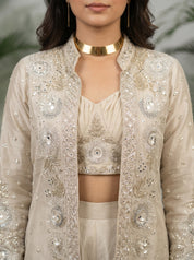 Ivory Hand-Embellished Organza Jacket Co-ord Set