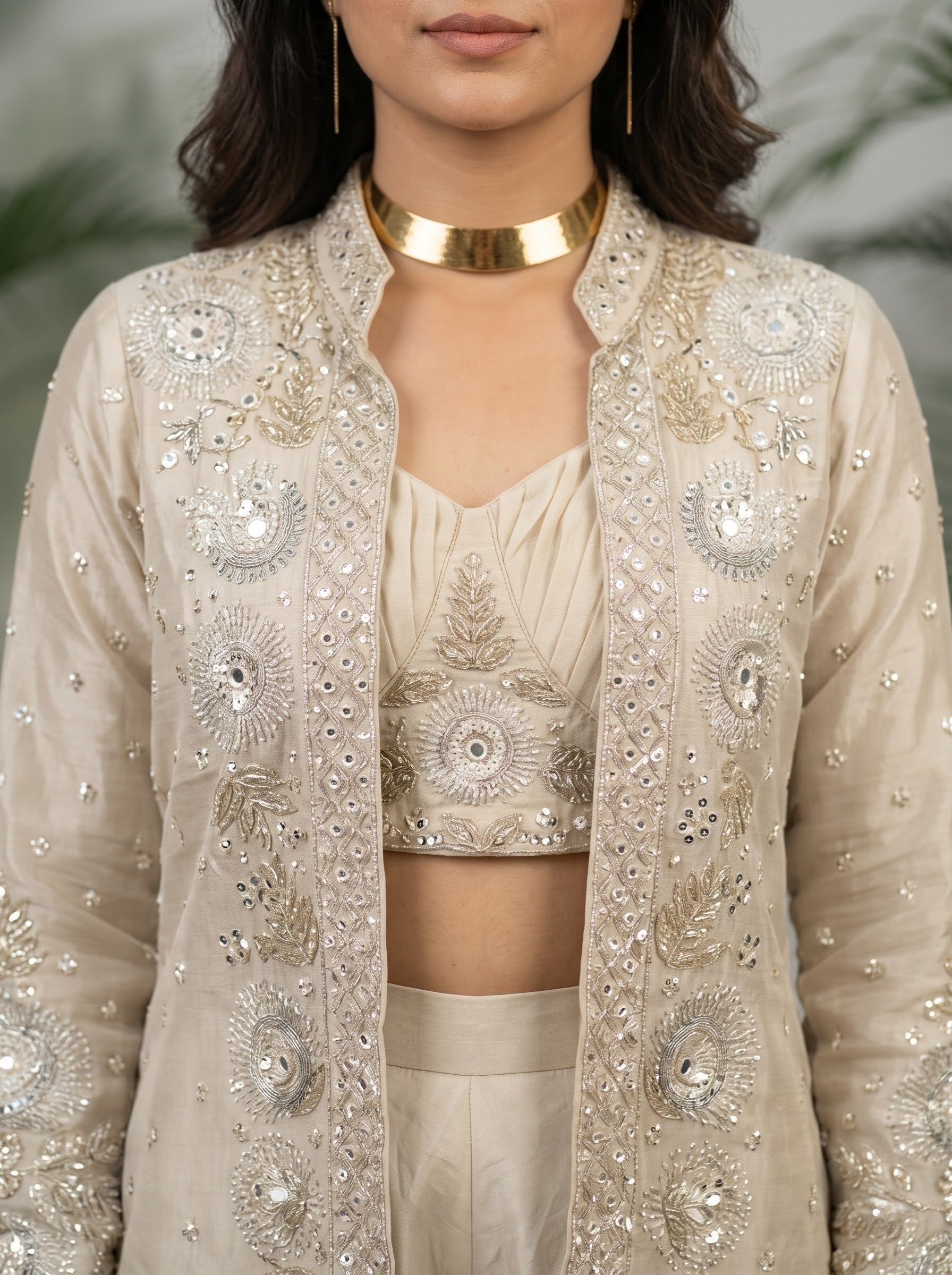 Ivory Hand-Embellished Organza Jacket Co-ord Set