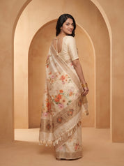 Tussar Silk Saree – Ivory Floral Print for Festive Wear