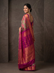 Kanchipuram Silk Saree – Magenta Pallu with Peacock Zari Border