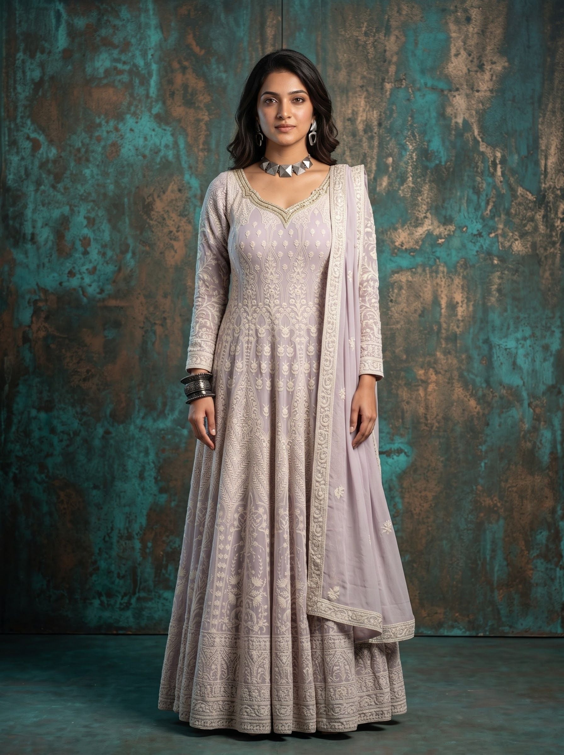 Lavender Georgette Anarkali Set – Festive & Wedding Wear
